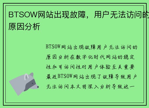 BTSOW网站出现故障，用户无法访问的原因分析